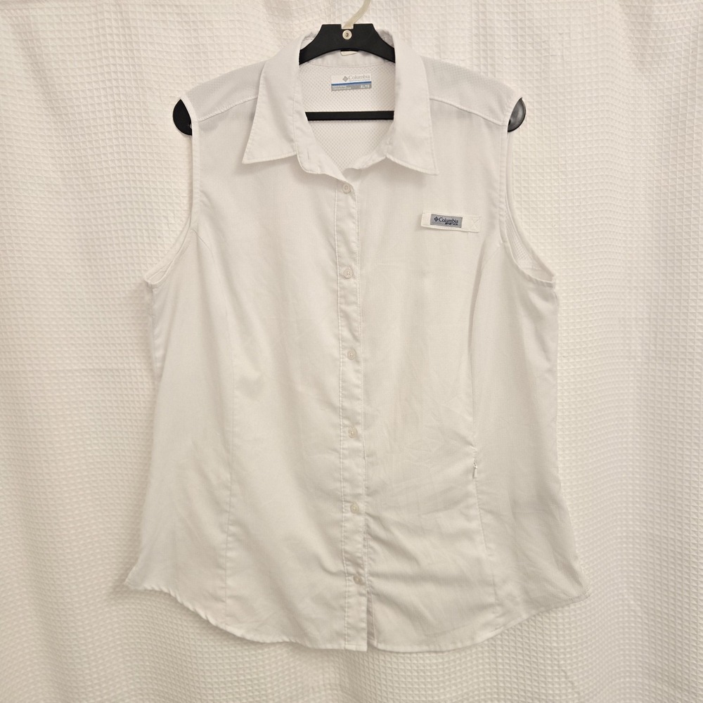 Columbia Womens Snap Front Sleeveless Vented PFG Shirt White Size XL